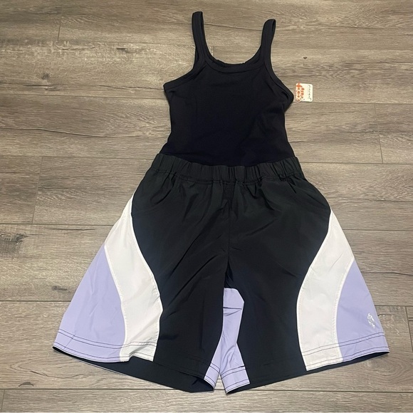 Free People FP Movement Double Bounce One Piece Black Purple Shortsie Romper S - Picture 2 of 12